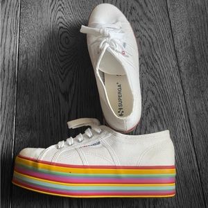 Superga rainbow platform white sneaker, size 6.5, worn once for a few hours